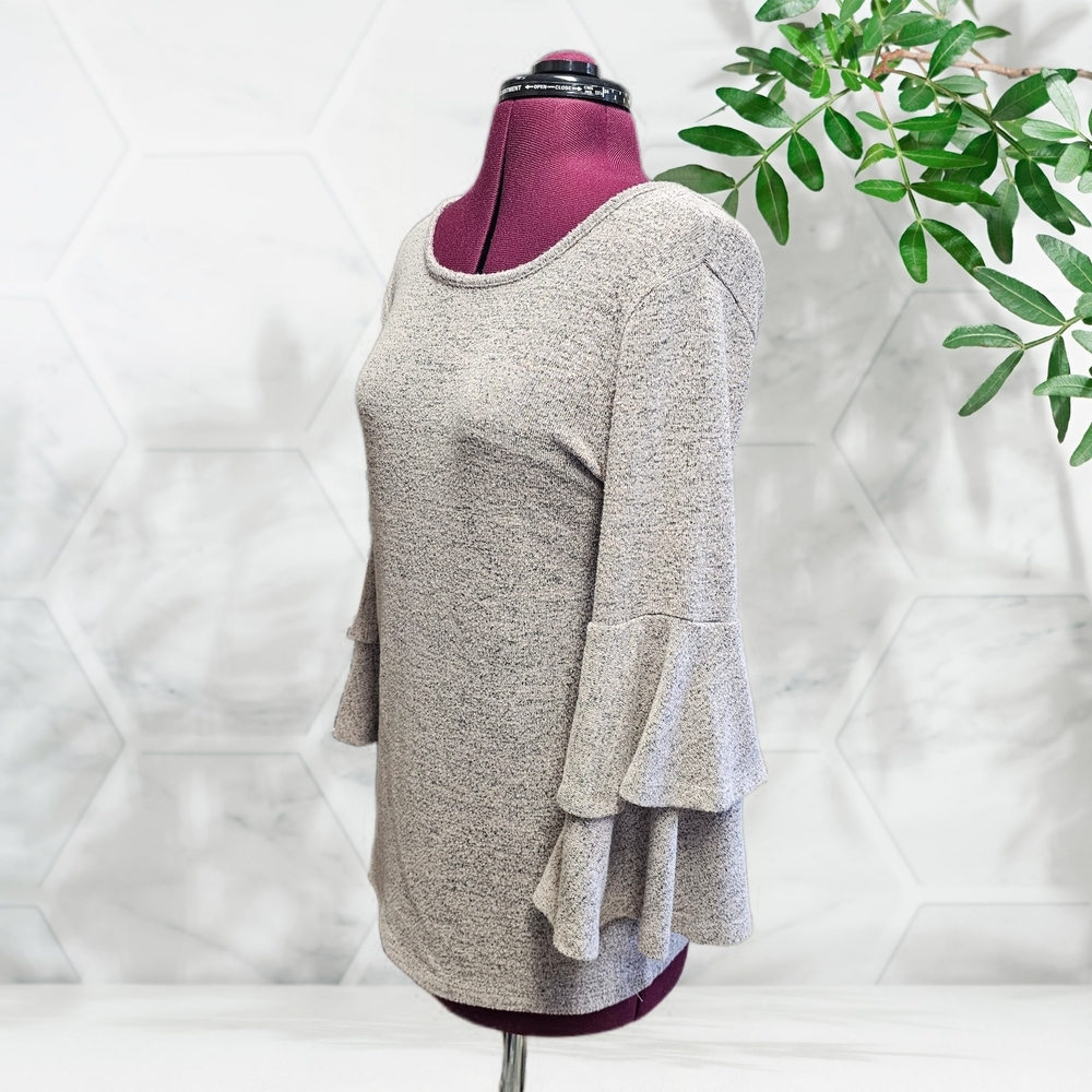 GNW 3/4 2 Tiered Bell Sleeve Blouse Sweater Dusty Rose Pink